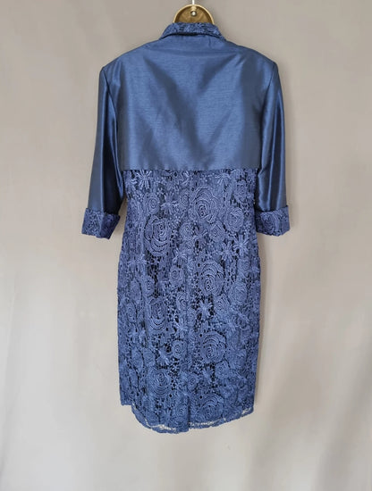 Dark-Navy Two Piece Sheath Lace Illusion Neckline Mother of the Bride Dresse