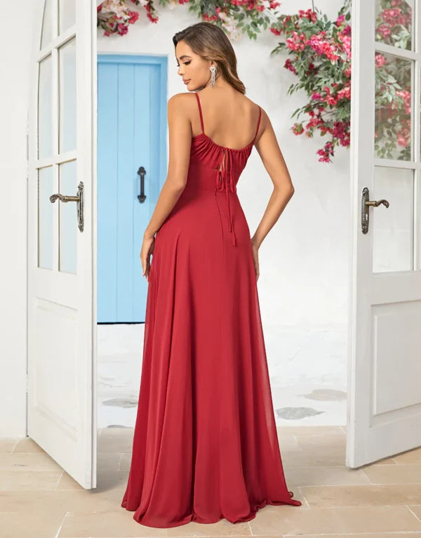 Bridesmaid Dress Simple A Line Spaghetti Straps Burgundy Long