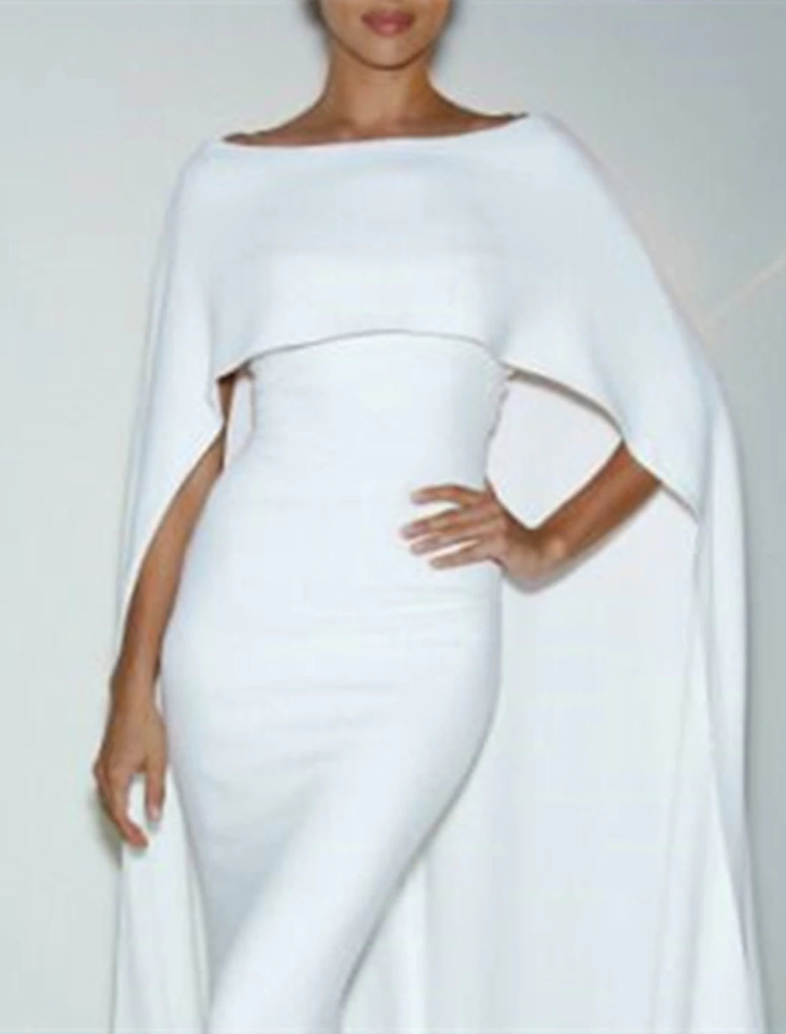 Mermaid Party Dress Evening Gown Formal Wedding Guest Floor Length Sleeveless Jewel Neck Capes Stretch Chiffon with Shawl