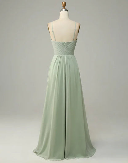 Bridesmaid Dress Spaghetti Straps Sleeveless Dusty Sage