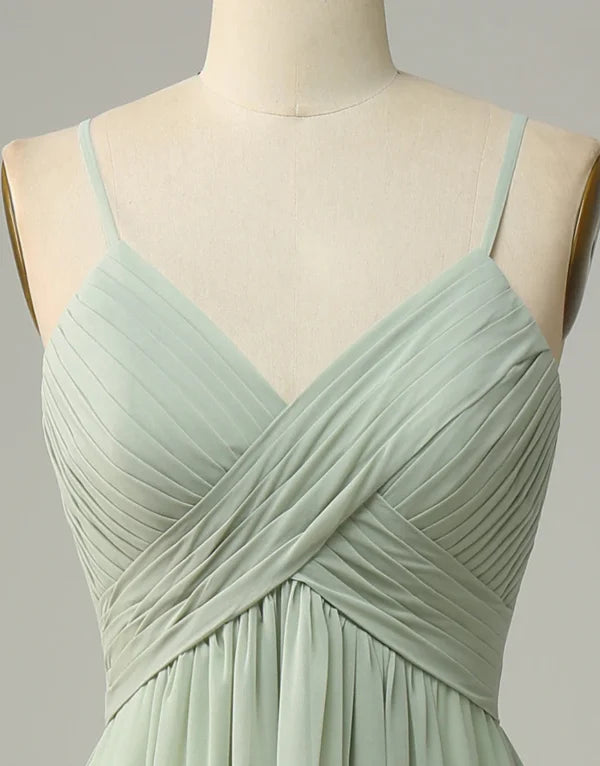 Bridesmaid Dress Spaghetti Straps Sleeveless Dusty Sage