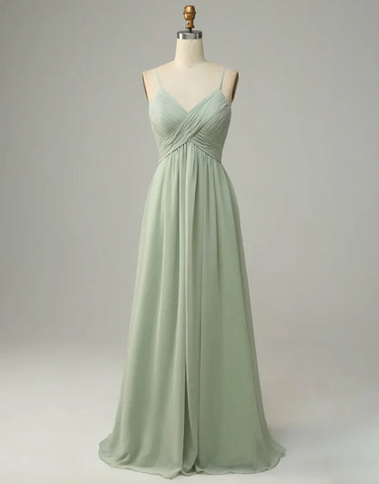 Bridesmaid Dress Spaghetti Straps Sleeveless Dusty Sage