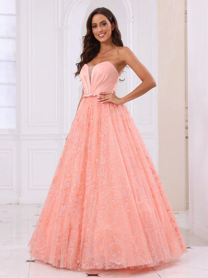 A-Line/Princess Sweetheart Long Prom Dresses With Detachable Sleeves