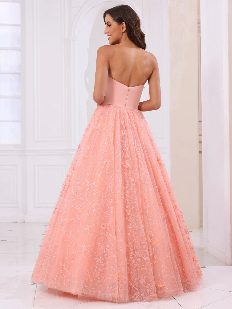 A-Line/Princess Sweetheart Long Prom Dresses With Detachable Sleeves
