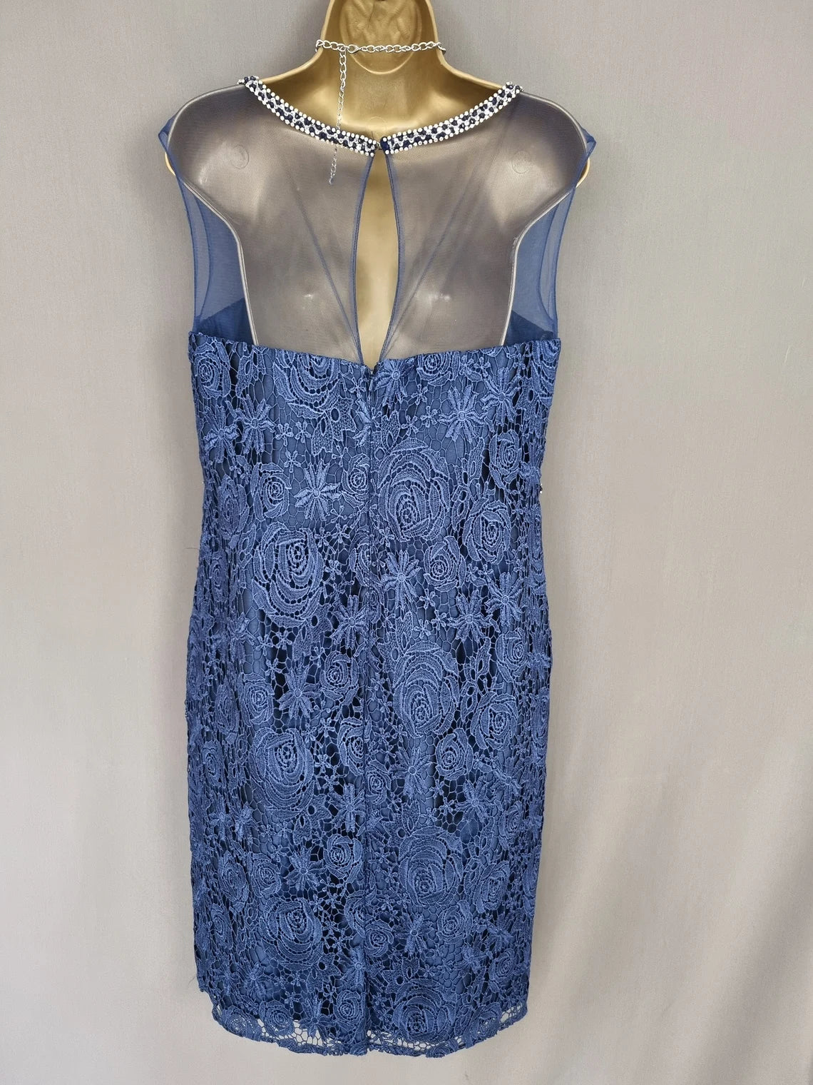 Dark-Navy Two Piece Sheath Lace Illusion Neckline Mother of the Bride Dresse
