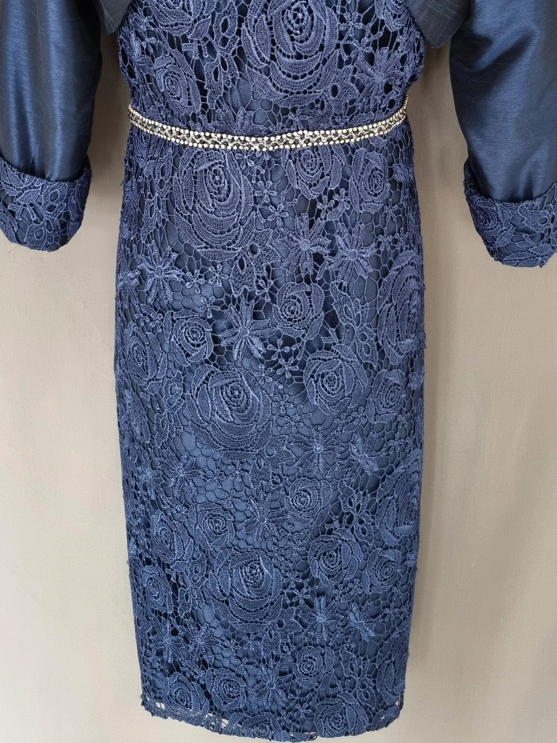 Dark-Navy Two Piece Sheath Lace Illusion Neckline Mother of the Bride Dresse