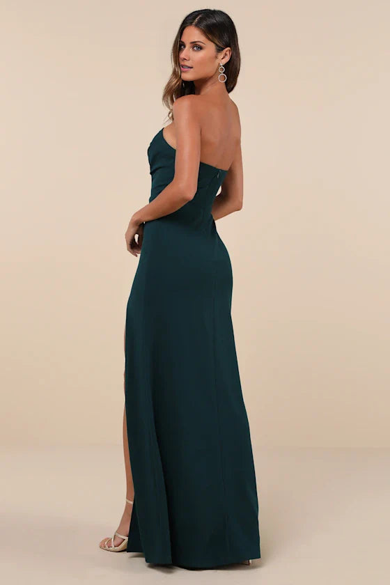 V collar off shoulder sleeveless strapless backless slit and floor  Prom dress