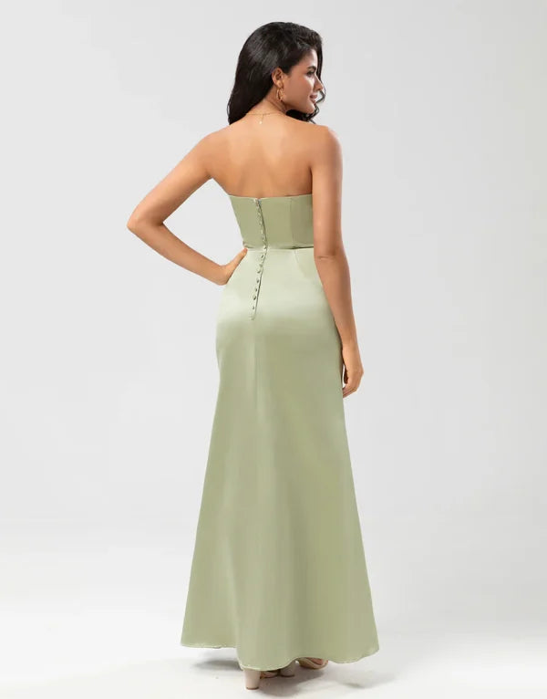 Bridesmaid Dress Strapless Satin Sheath Green