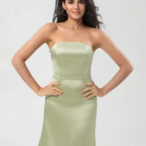 Bridesmaid Dress Strapless Satin Sheath Green