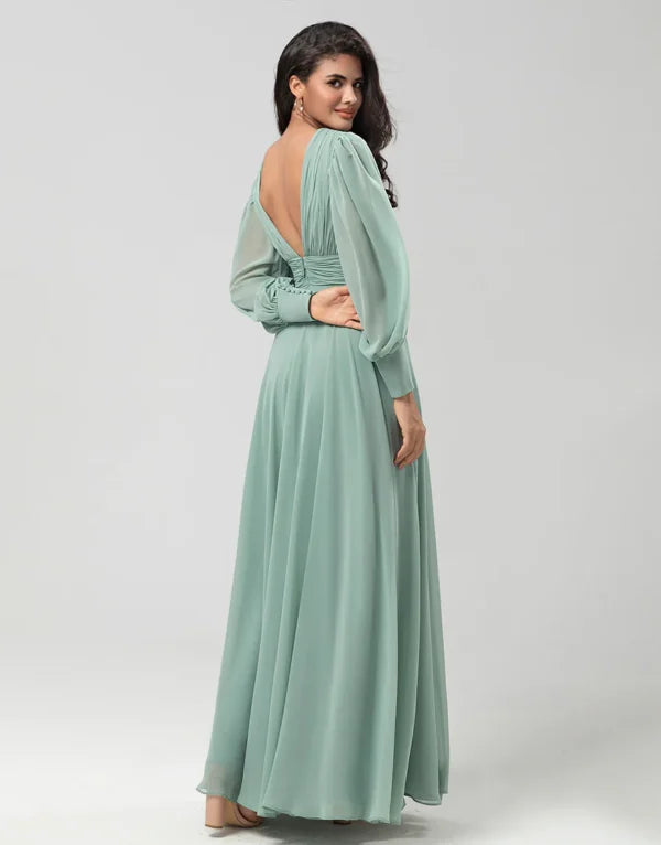 Chiffon Green with Pleated Bridesmaid Dress