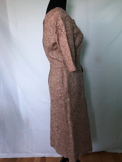 1950s Rose Beige Lace Short Sleeves Square Neckline Mother Of The Bride Dress