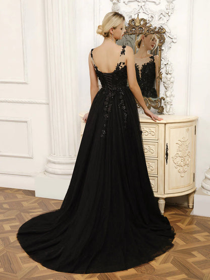 Sleeveless Tulle Wedding Dresses With Split Side