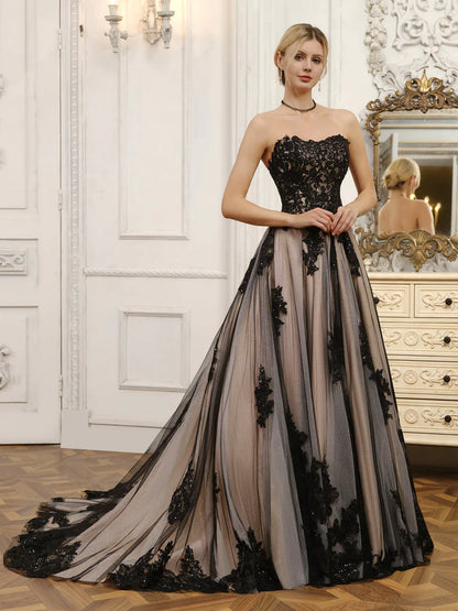 Strapless Tulle Ball Gown Wedding Dresses With Beading