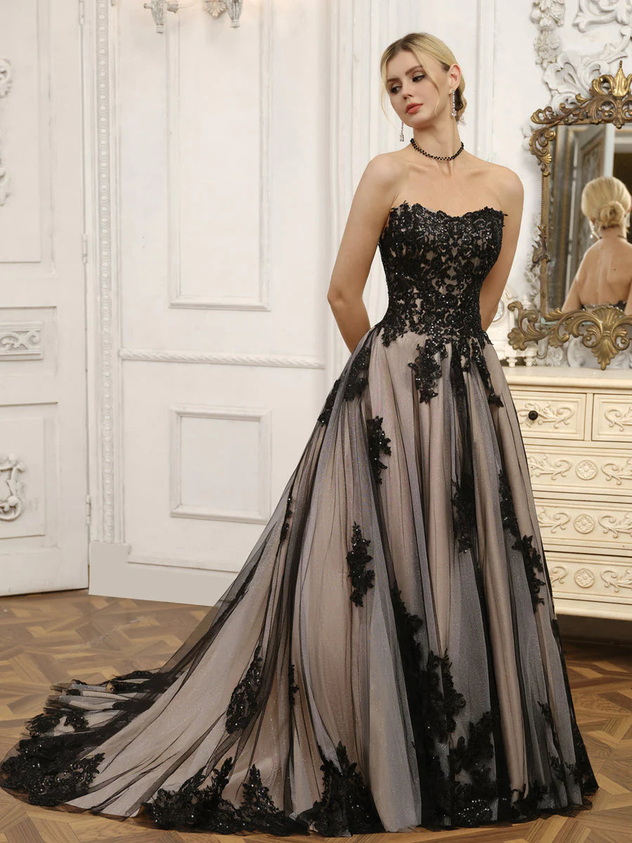 Strapless Tulle Ball Gown Wedding Dresses With Beading