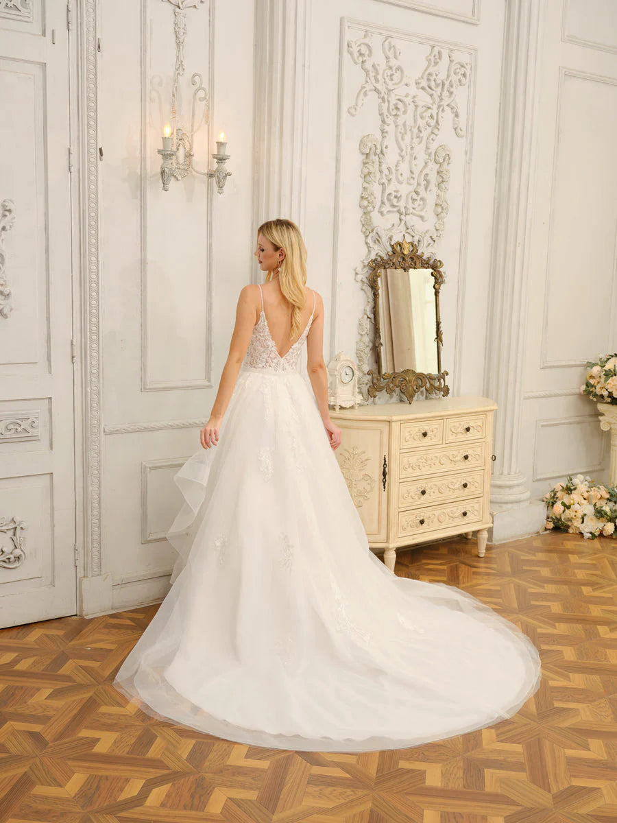 Spaghetti Straps V-Neck Sleeveless Long Wedding Dresses With Appliques