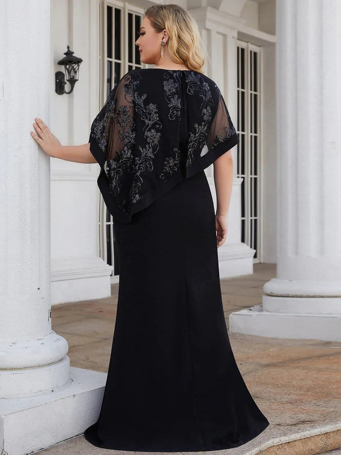 Plus Size Lace Sequin Shirt Floor-Length Mother Dress
