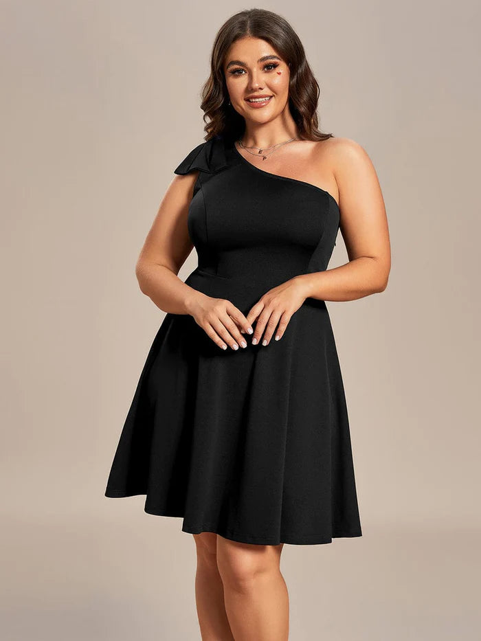 One Shoulder with Bowknot Sleeveless A-Line Summer Mini Dress