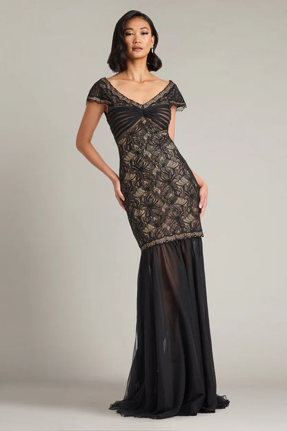 Black Off The Shoulder Floral Lace Mermaid Floor Length Formal Evening Prom Dress