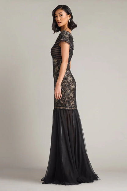 Black Off The Shoulder Floral Lace Mermaid Floor Length Formal Evening Prom Dress