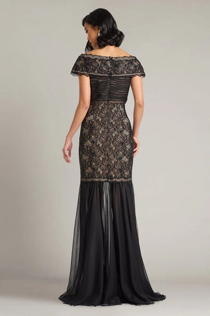 Black Off The Shoulder Floral Lace Mermaid Floor Length Formal Evening Prom Dress