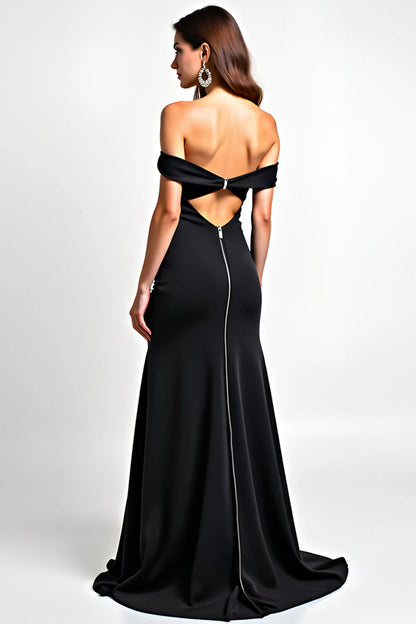 Black Off The Shoulder Prom Dress With Beaded Sweetheart Neckline And Cutout Back Mermaid Silhouette For Formal Evening Party