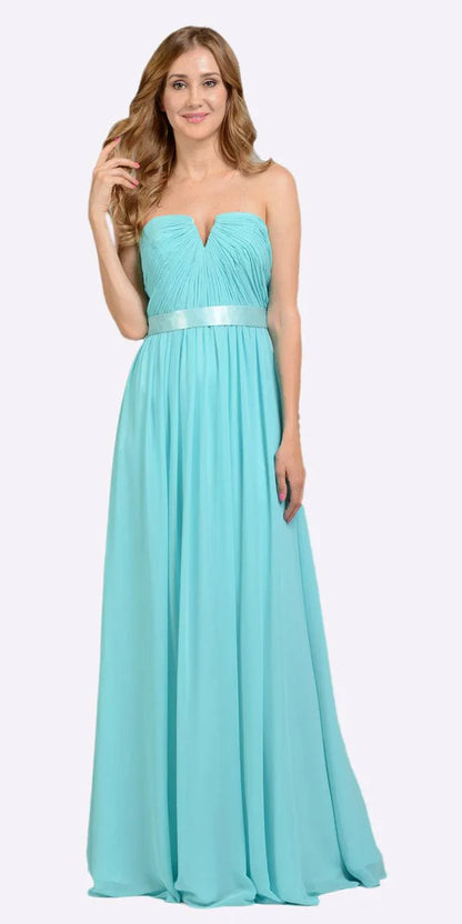 Black Turquoise Strapless Sweetheart Chiffon Sash Waist Back Zipper Floor Length Formal Evening Prom Dress