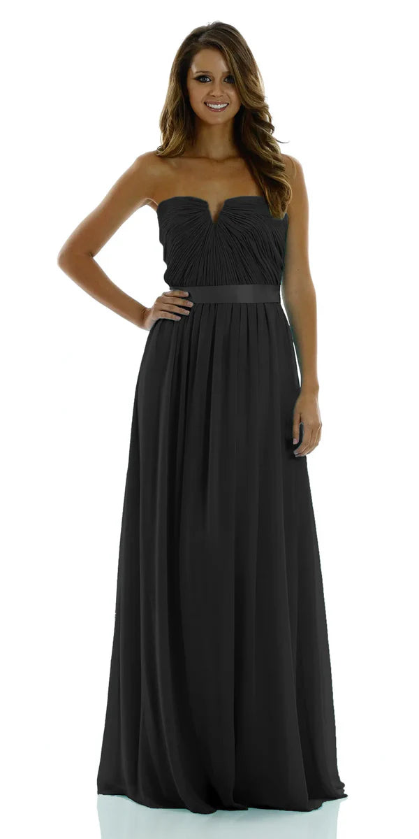 Black Turquoise Strapless Sweetheart Chiffon Sash Waist Back Zipper Floor Length Formal Evening Prom Dress