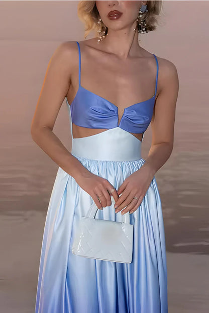 Blue Ombre Spaghetti Strap Prom Dress with Waist Cutout for Formal Events and Prom Nights