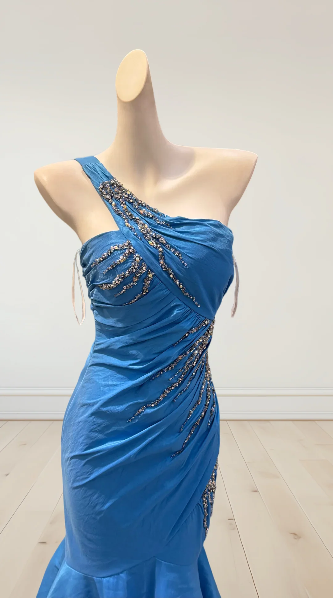 Blue One Shoulder Prom Dress With Rhinestone Embellishments And Mermaid Formal Prom Dress