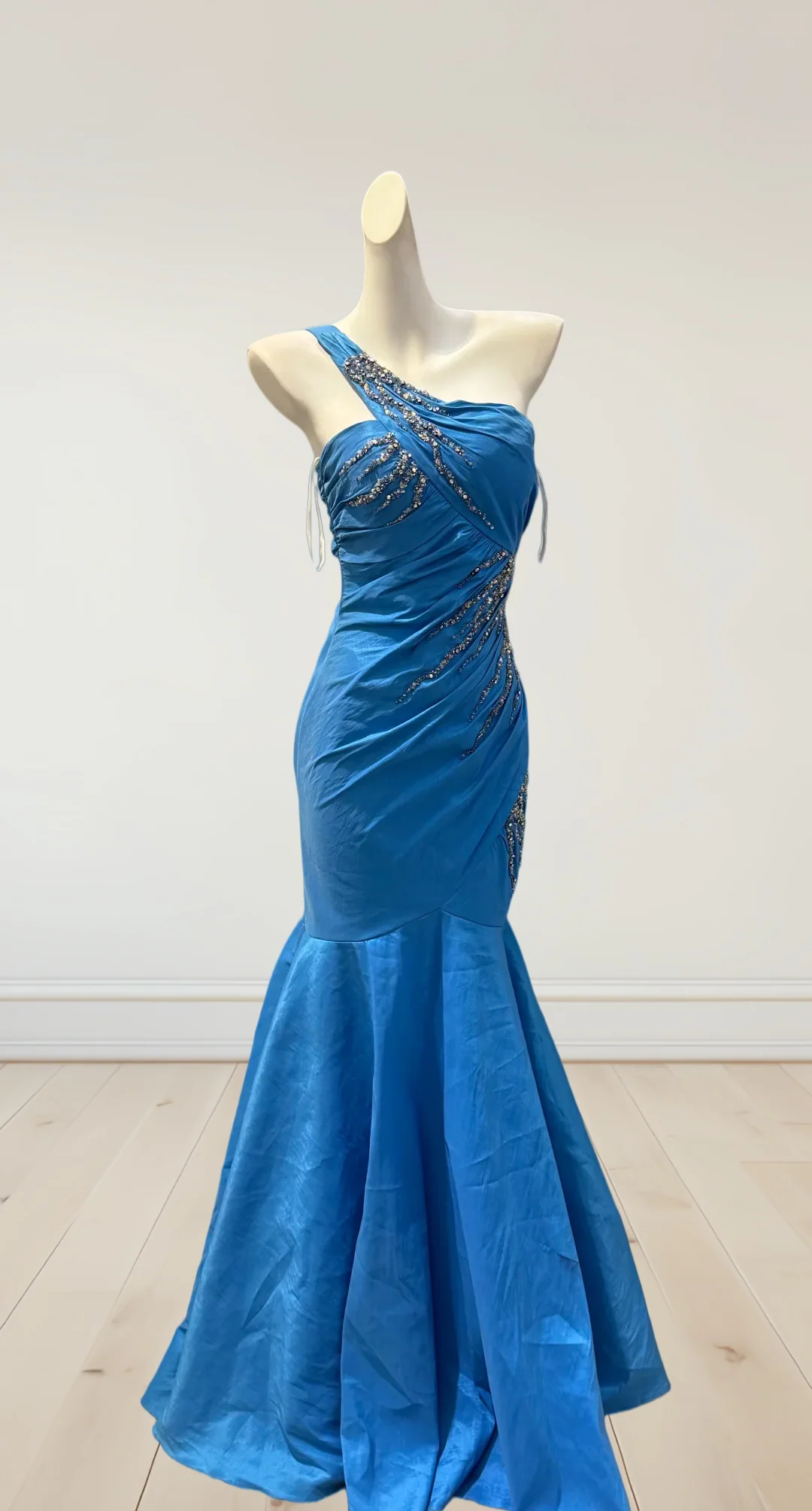 Blue One Shoulder Prom Dress With Rhinestone Embellishments And Mermaid Formal Prom Dress