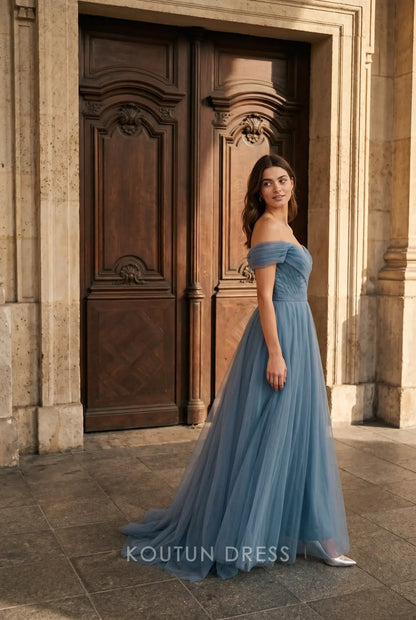 Blue A Line Off the Shoulder Mother Of The Bride/ Groom Dresses Formal Evening Dress