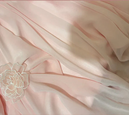 Blush Pink One Shoulder Prom Dress With 3D Floral Applique Draped Chiffon And A Line Silhouette Formal Prom Dress