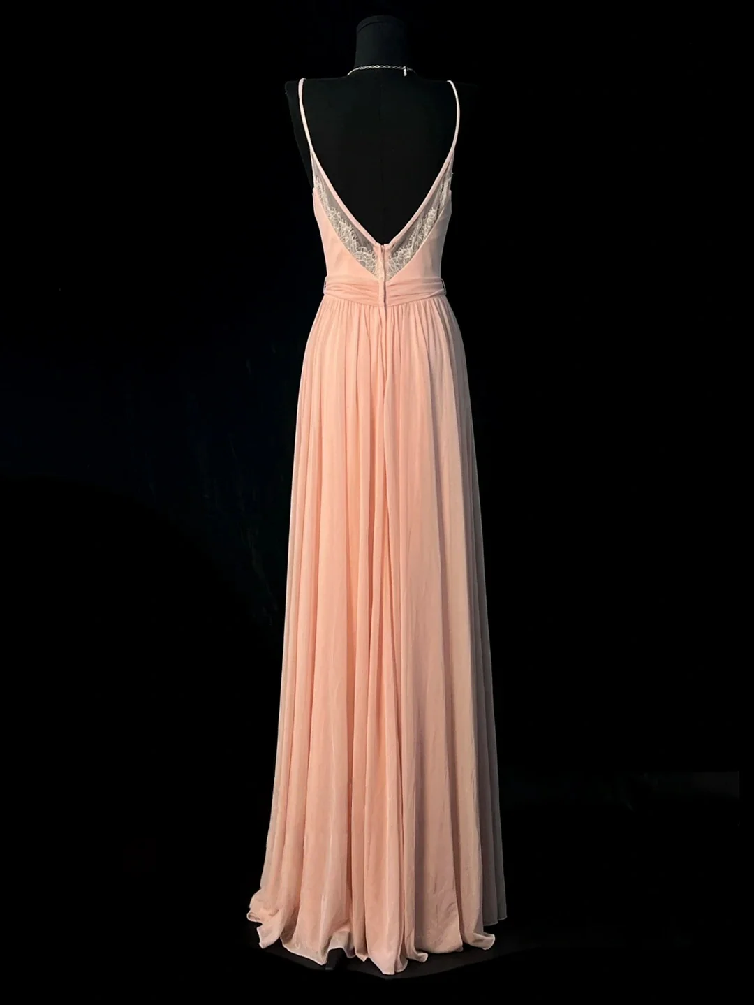 Blush Pink Spaghetti Strap Prom Dress With Lace Trim V Neck And Low Back Chiffon Formal Prom Dress