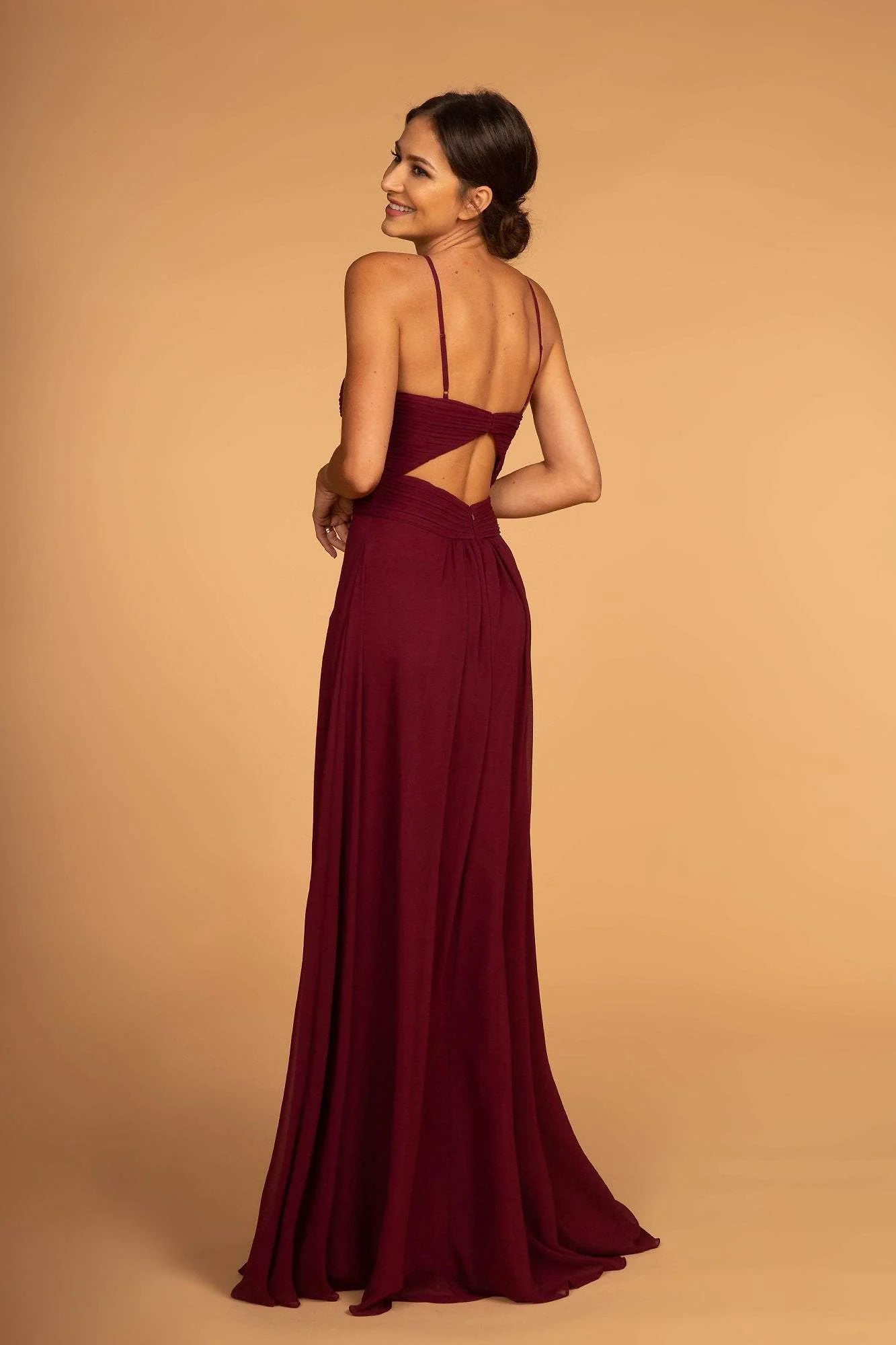Blush Pink Spaghetti Strap Prom Dress With Ruched Bodice Cutout Back And Chiffon A Line Formal Prom Dress