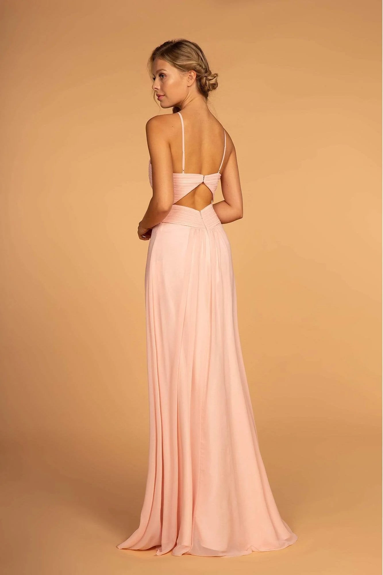 Blush Pink Spaghetti Strap Prom Dress With Ruched Bodice Cutout Back And Chiffon A Line Formal Prom Dress