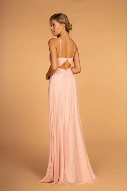 Blush Pink Spaghetti Strap Prom Dress With Ruched Bodice Cutout Back And Chiffon A Line Formal Prom Dress
