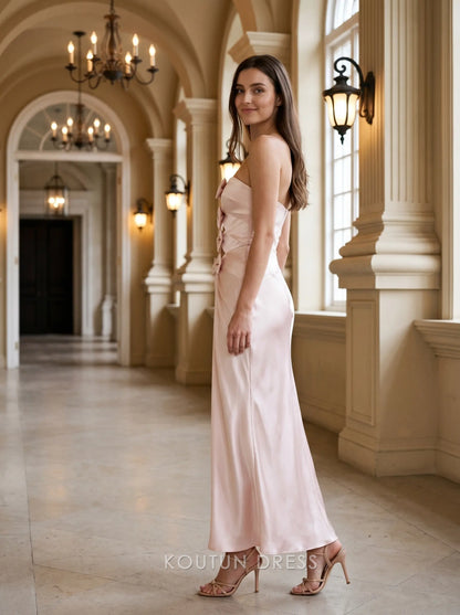 Blush Pink Strapless Bow Accent Cutout Ruched Satin Midi Formal Evening Prom Dress