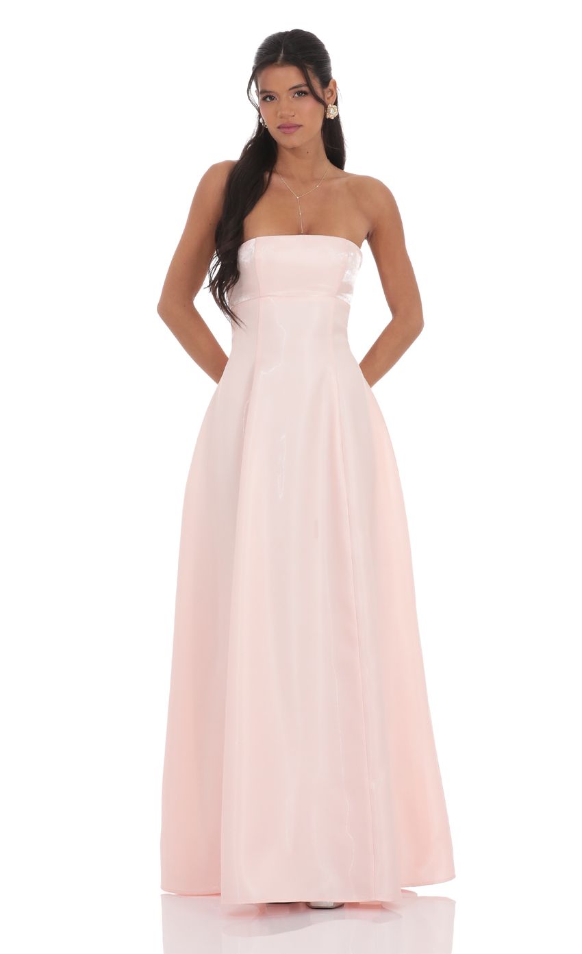 Blush Pink Strapless Prom Dress With Corset Lace-Up Back And A-Line Skirt Formal Prom Dress