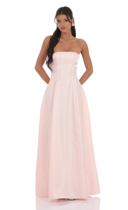 Blush Pink Strapless Prom Dress With Corset Lace-Up Back And A-Line Skirt Formal Prom Dress