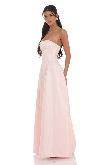 Blush Pink Strapless Prom Dress With Corset Lace-Up Back And A-Line Skirt Formal Prom Dress