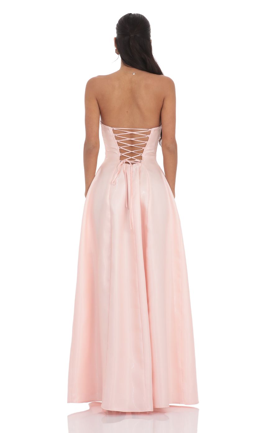 Blush Pink Strapless Prom Dress With Corset Lace-Up Back And A-Line Skirt Formal Prom Dress