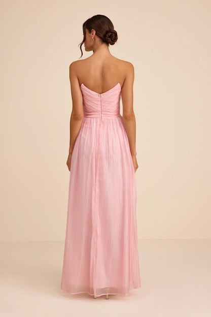 Blush Pink Strapless Prom Dress With Ruched Sweetheart Bodice High Slit And Chiffon A Line Formal Prom Dress