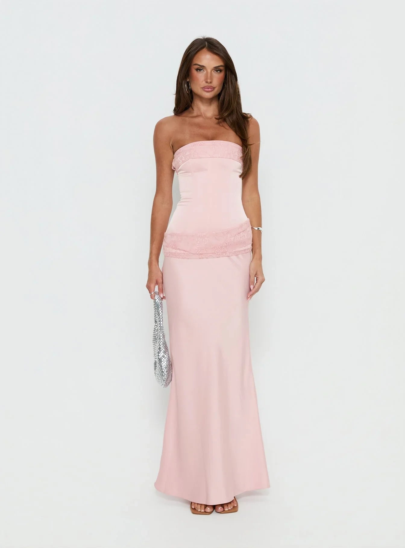Blush Pink Strapless Prom Dress with Lace Corset Bodice and Mermaid Silhouette for Formal Events and Prom Nights