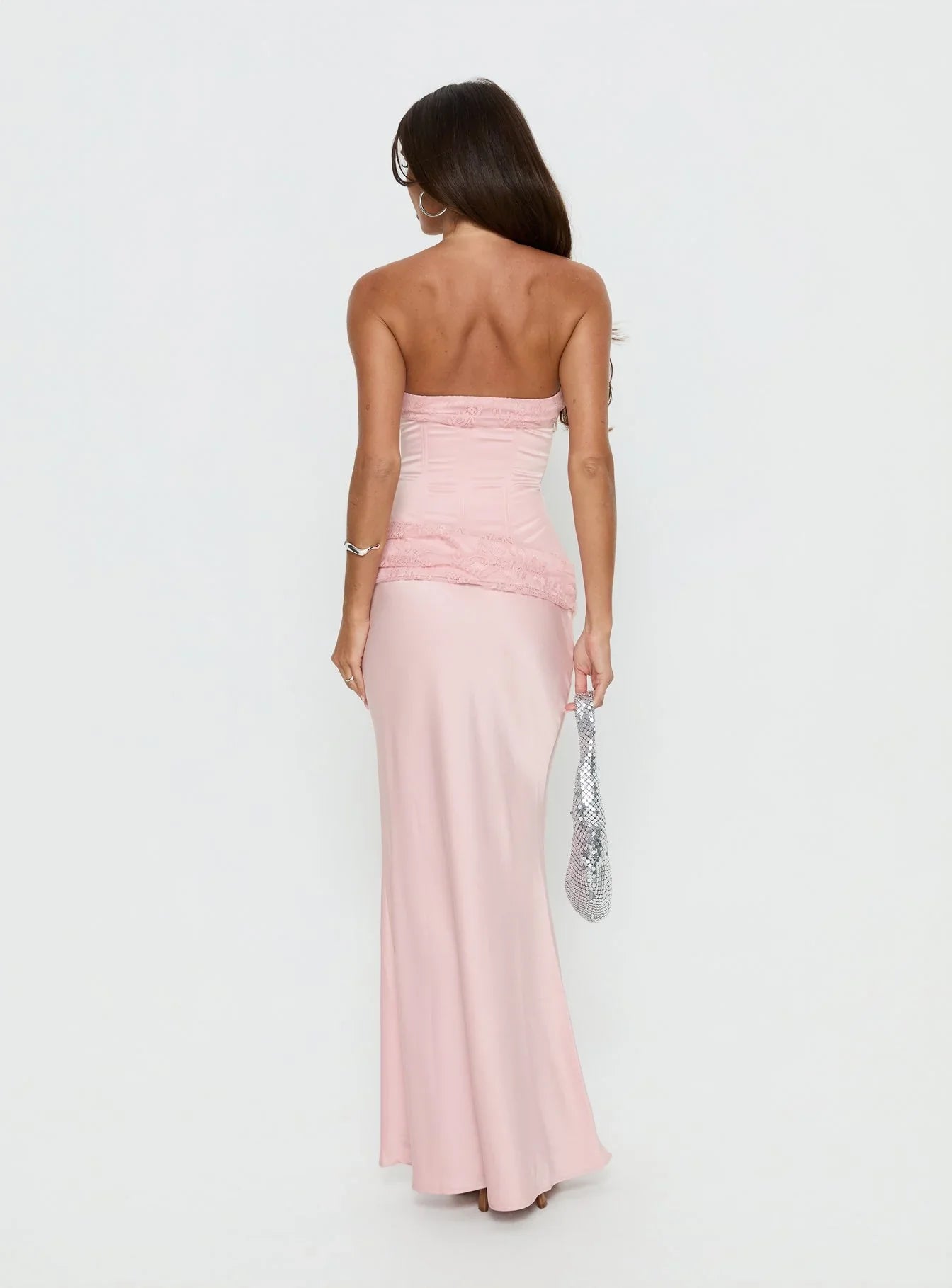 Blush Pink Strapless Prom Dress with Lace Corset Bodice and Mermaid Silhouette for Formal Events and Prom Nights