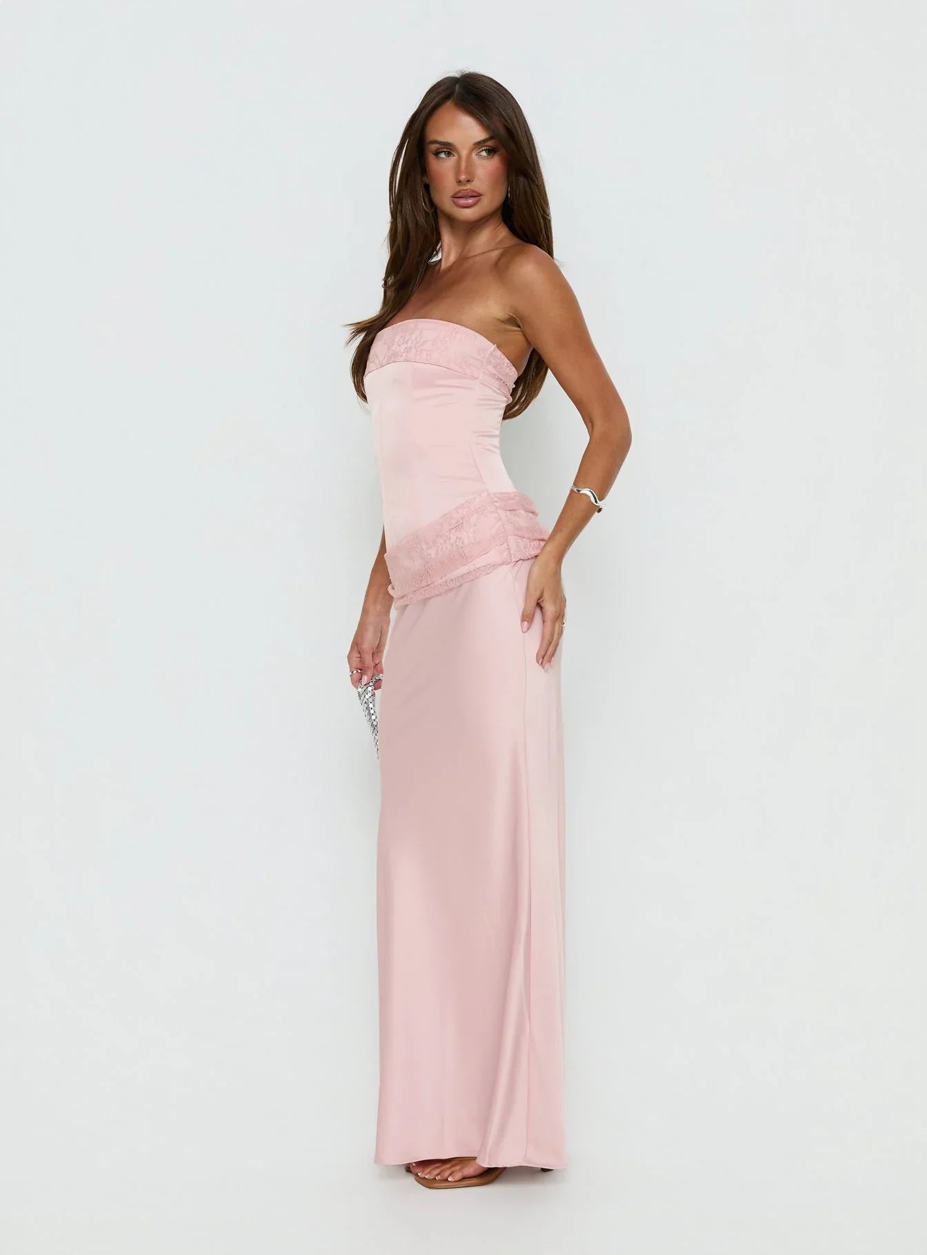 Blush Pink Strapless Prom Dress with Lace Corset Bodice and Mermaid Silhouette for Formal Events and Prom Nights