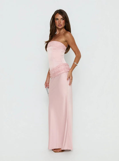 Blush Pink Strapless Prom Dress with Lace Corset Bodice and Mermaid Silhouette for Formal Events and Prom Nights