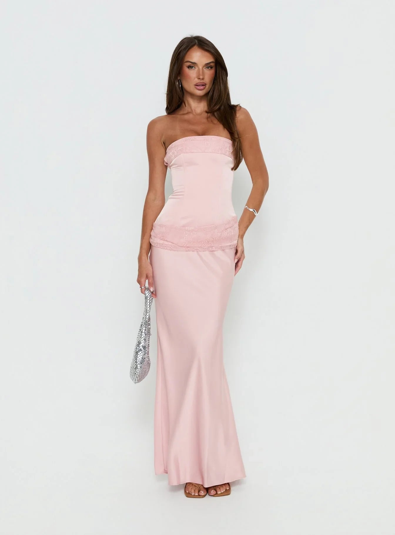 Blush Pink Strapless Prom Dress with Lace Corset Bodice and Mermaid Silhouette for Formal Events and Prom Nights