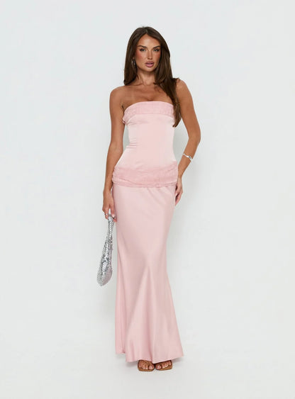 Blush Pink Strapless Prom Dress with Lace Corset Bodice and Mermaid Silhouette for Formal Events and Prom Nights