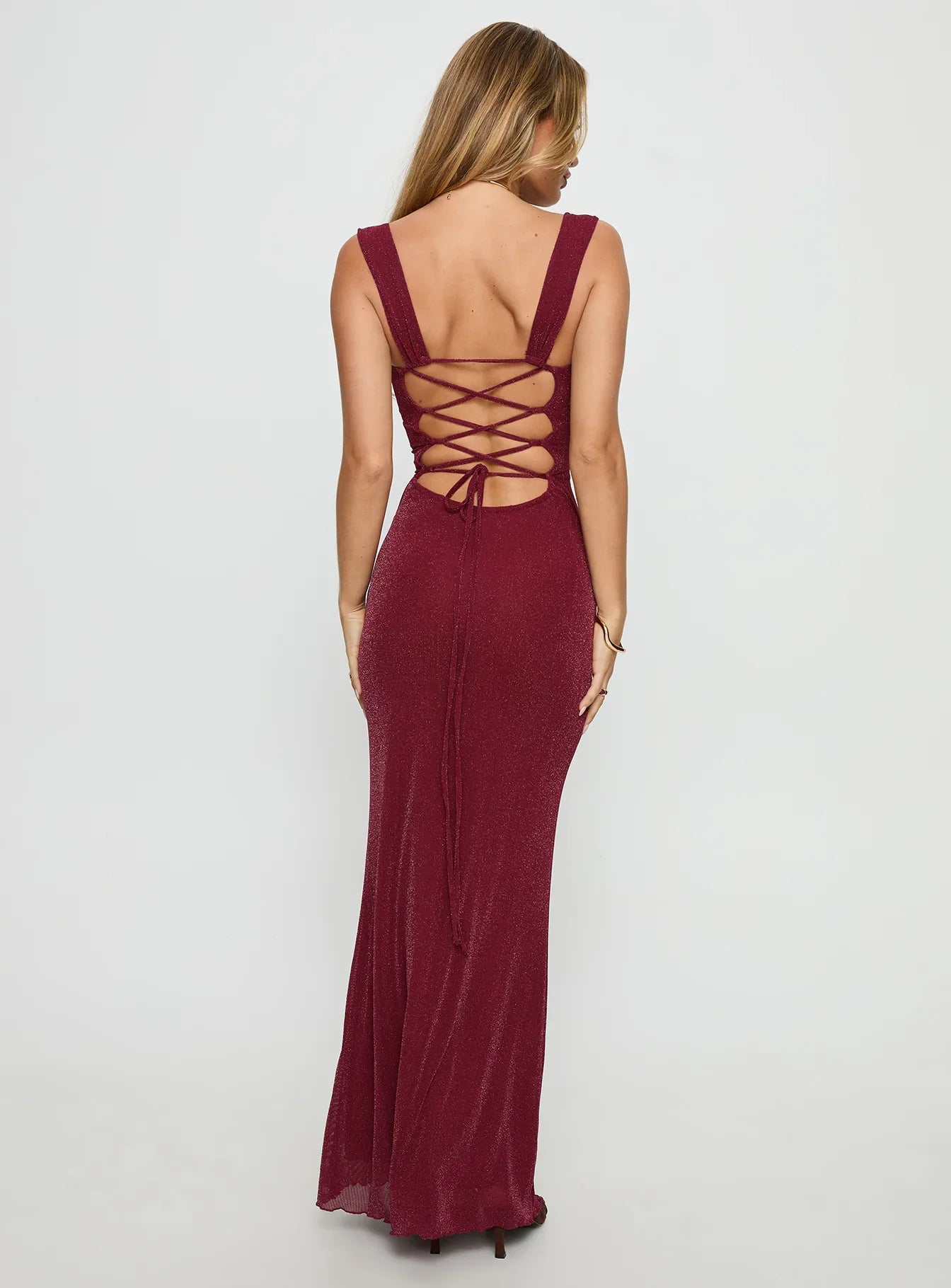 Burgundy Glitter Prom Dress with Corset Lace Up Back and Sweetheart Neck for Formal Events and Prom Nights