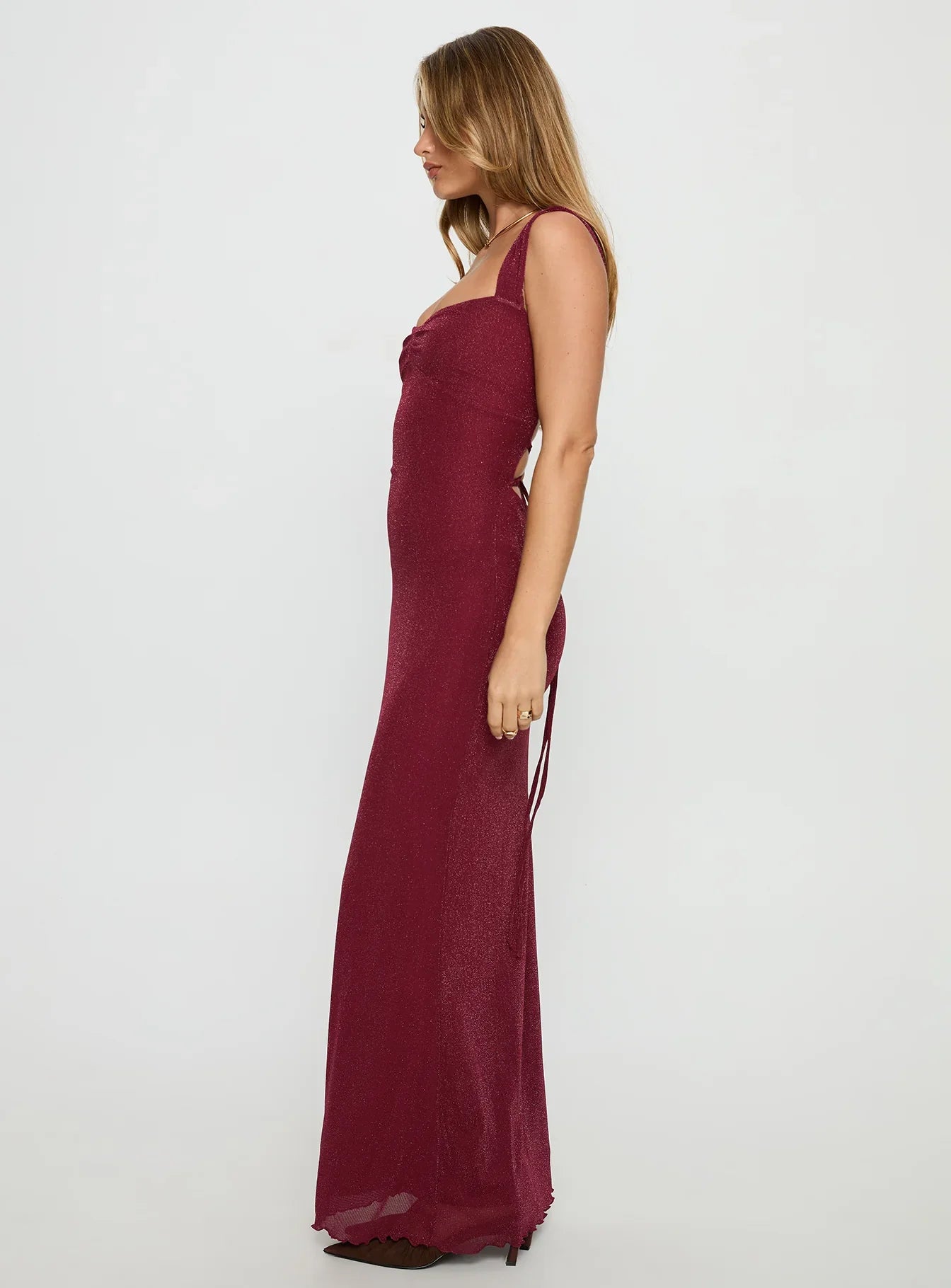 Burgundy Glitter Prom Dress with Corset Lace Up Back and Sweetheart Neck for Formal Events and Prom Nights